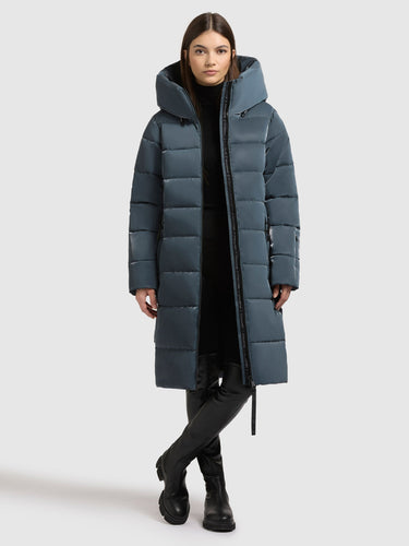1229CO253 406DIM-BLU | Coat JILIAS6 SHINY DIM BLUE